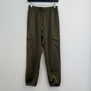 Allegra K - Satin Cargo Pants - Olive Green - Size S